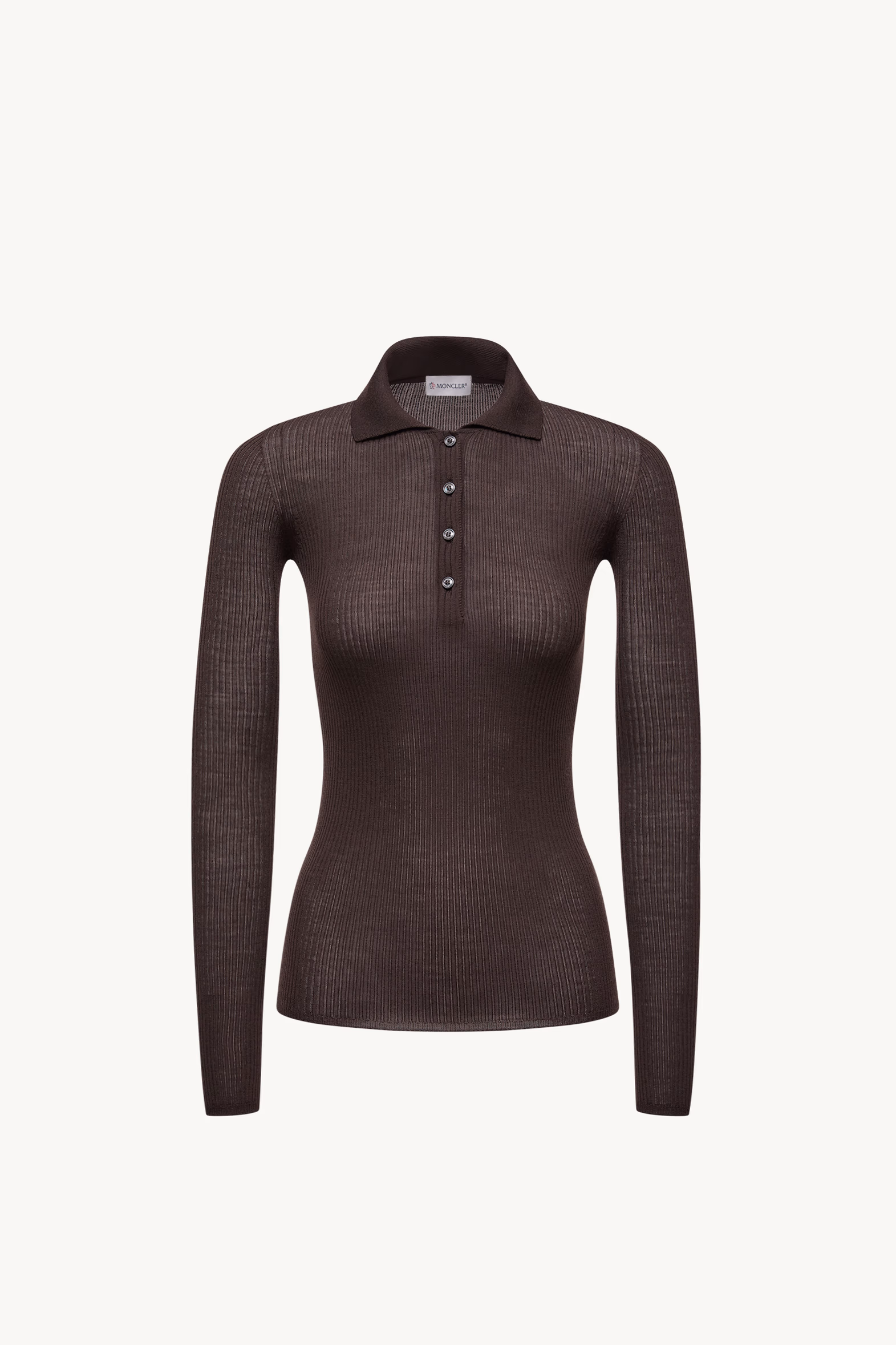 Wool Long Sleeve Polo Shirt Women Brown Moncler 2